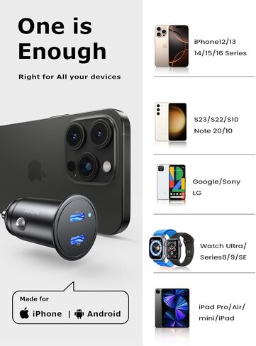 AINOPE USB C Car Charger for iPhone 15, Smallest 56W Car Charger Adapter Fast Charginig, PD 3.0 Dual USB Compatible with iPhone 15 Pro Max Plus/14/13 Pro/12 Pro/12 Mini, Galaxy, iPad Pro in Saudi Arabia