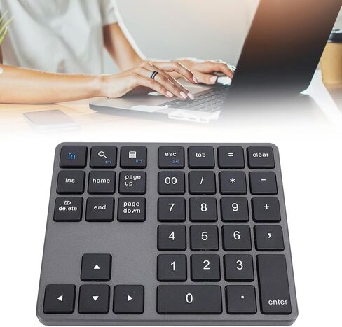 لوحة مفاتيح Gowenic Cordless Numeric ، 35 مفتاح لوحة مع استقبال ، 2.4 جرام متين اللاسلكي BT5.0 BT3.0 رقم لوحة مفاتيح للهاتف الذكي على سطح المكتب المحمول OS X (أسود) in Kuwait