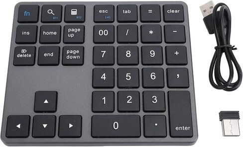 Heayzoki BT Number Pad, USB C Rechargeable 2.4G Numeric Keypad, External 35 Keys Keyboard with Receiver, for Smartphones, Laptops, Desktops, Tablets (Grey) in Saudi Arabia