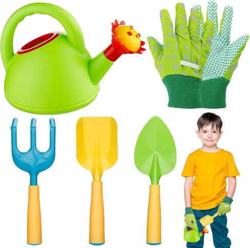 Biubee Toddler Gardening Tools Set - Kids Watering Can Toy, Child Gardening Set with Shovel Hand Rake, Made of Metal with Sturdy Plastic Handle - Garden Toys for Baby Outdoor Beach Sand Toy Gift in Kuwait
