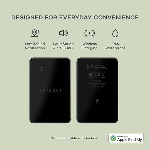 بطاقة محفظة Satechi Findall مع Find My ، Wallet Tracker Card مع تركت وراء الإخطار ، تنبيه الصوت والشحن اللاسلكي ، يعمل مع iPhone و iPad و Mac - Black in Kuwait