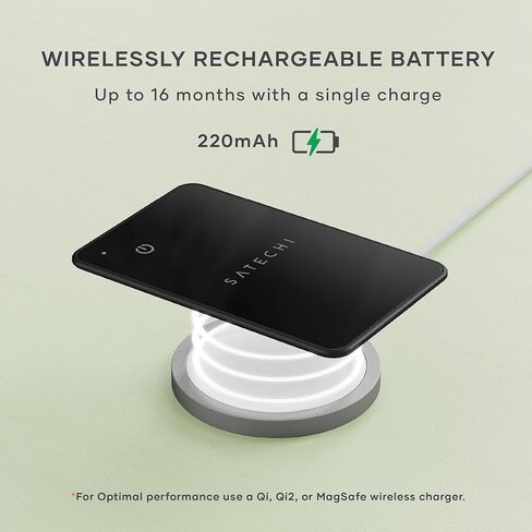 بطاقة محفظة Satechi Findall مع Find My ، Wallet Tracker Card مع تركت وراء الإخطار ، تنبيه الصوت والشحن اللاسلكي ، يعمل مع iPhone و iPad و Mac - Black in Kuwait