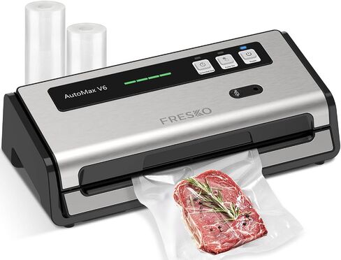 FRESKO Food Vacuum Sealer with Automatic Bag Detection, Double Heat Seal, Built-in Bag Roll Storage & Cutter, 2 Rolls Bags, Starter Kit in Saudi Arabia