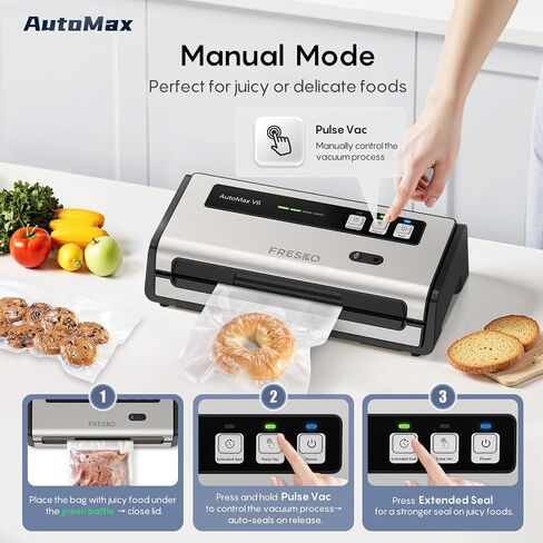 FRESKO Food Vacuum Sealer with Automatic Bag Detection, Double Heat Seal, Built-in Bag Roll Storage & Cutter, 2 Rolls Bags, Starter Kit in Saudi Arabia