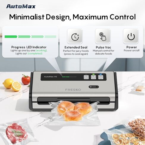 FRESKO Food Vacuum Sealer with Automatic Bag Detection, Double Heat Seal, Built-in Bag Roll Storage & Cutter, 2 Rolls Bags, Starter Kit in Saudi Arabia