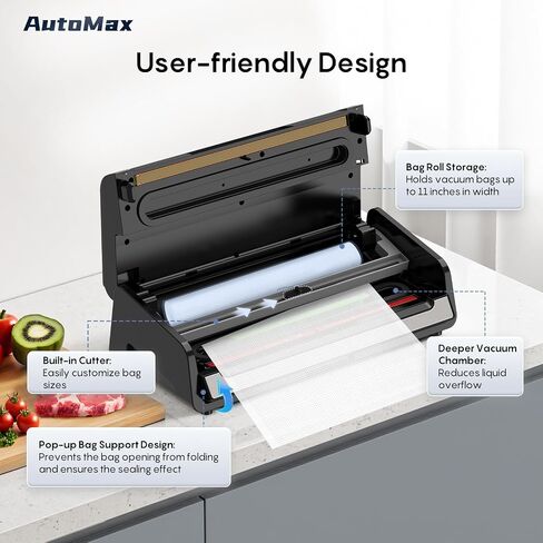 FRESKO Food Vacuum Sealer with Automatic Bag Detection, Double Heat Seal, Built-in Bag Roll Storage & Cutter, 2 Rolls Bags, Starter Kit in Saudi Arabia