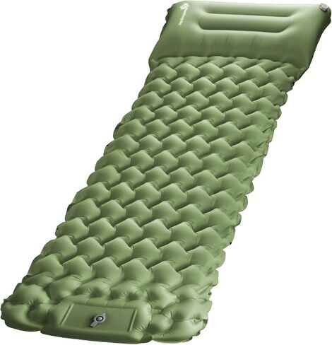 Inflatable Camping Sleeping Pad with Pillow & Foot Pump, 3"x79"x26" Single Camping Air Mattress, Compact Roll-Up, Quick-Dry & Durable Sleeping Mat for Backpacking, Hiking, Tent, Travel – Grass Green in Saudi Arabia