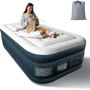 VINGLI Air Mattress Twin with Built-in Pump, 18" Raised Comfort Blow Up Mattress with Double Air Chamber, Inflatable Mattress, Air Bed for Camping, Home, Dorms & Travel，Carry Bag