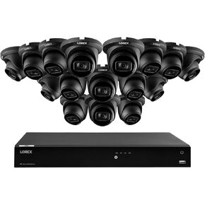 Lorex 4K 8MP 16-Camera Capable (Wired or Fusion Wi-Fi) 4TB PoE NVR System with 16 IP Dome Cameras - Color Night Vision, Smart Motion Detection (Person/Vehicle), IP67, Listen-in Audio (Black)