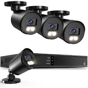 H.265+Wired Security Camera System, 8CH 5MP CCTV DVR and 4 x 1080p Bullet Camera Outdoor Indoor Weatherproof Home Security Cameras with 100ft Night Vision, Remote Access, Motion Alerts (No HDD)