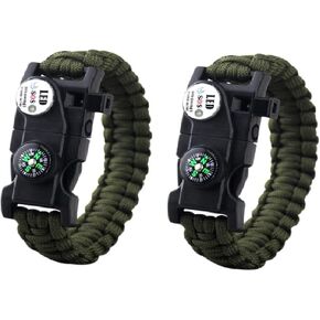 Galaxy 21 في سوار البقاء على قيد الحياة ، Paracord Emergency Outdoor Sports Kit Kit Compass Compass ، SOS LED ، مقياس الحرارة ، صافرة الإنقاذ ، بداية النار .. متعددة 21 أدوات (Green 2 PC)