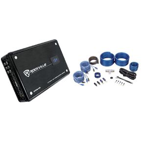 Rockville Atom 8B 8 Channel 3500 Watt Marine/Boat Amplifier Bundle with Rockville RWK42 4 Gauge 4 Chan Car Amp Wiring Installation Wire Kit & Rockville RTR172 17 Foot RCA Cable Split Pin (3 Items)