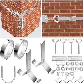 Blulu Adjustable Chimney Antenna Mount Kit Y Type TV Antenna Mounting Bracket Accepts up to 1" - 1.25" Mast with Galvanized Steel 12 ft Straps & Hardware for Chimney