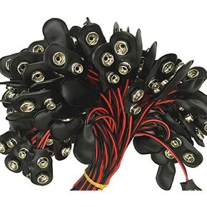 1000pcs I shape 9V battery SNAP connector black leather case copper button 6''leads 4mm tins ends