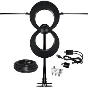 Antennas Direct ClearStream MAX-XR Complete UHF VHF Indoor Outdoor TV Antenna, Multi-Directional, 60-Mile Range – w/Cable, Mast, Amplifier, Splitter