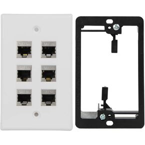 Cat6 Wall Plate 1 Port RJ45 Wall Plate White with Low Voltage Mounting Bracket and Full Shielded Cat6A Female Coupler, Applied to Cat5, Cat5e, Cat6, Cat6A Ethernet Cable (1 port, 1 pack)