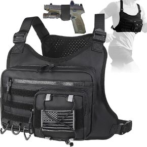 Tactical Vest for Men,Chest Rig with Pistol Holster,Adjustable Chest Bag for Men,Chest Pack for Running Fishing Cycling and Hunting