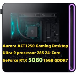 NewestDell Alien.Ware Aurora ACT1250 Gaming Desktop 24-Core Intel.Core Ultra 9 Processor 285 64GB 4TB SSD GeForce RTX 5080 16GB GDDR7 WiFi 7 Ethernet Win 11H 1000W Liquid Cooling 【Clear Side Panel】