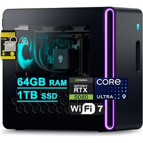 Dell Alienware Aurora ACT1250 Gaming Desktop Intel 24-core Ultra 9 Series 2 285 (Up to 13 Tops) 32GB RAM 2TB SSD GeForce RTX 5080 16GB GDDR7 DLSS4 Wi-Fi7 1000W PSU for Gaming AI Win11 ICP Hub/AI PC
