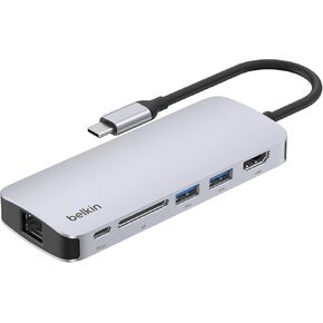 Belkin USB-C Hub - 6-in-1 Multi-Port Adapter Dock with 4K HDMI, USB-C 100W PD Pass-Through Charging, 2X USB-A Ports, Gigabit Ethernet Ports, and SD Slot for MacBook Pro, Air, iPad, Pro, XPS and More