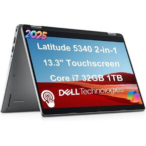 Dell Latitude 5340 2-in-1 Business Laptop (13.3" FHD Touchscreen, Intel Core i7-1365U vPro, 32GB DDR5 RAM, 1TB SSD) Backlit, 1080p Webcam, 2 x Thunderbolt 4, Latitude 5000, Win 11 Pro w/ Copilot, Gray