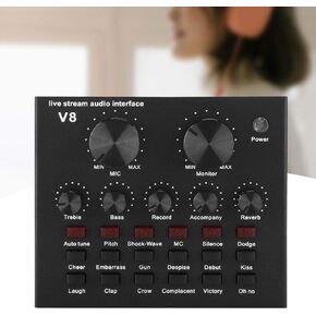 V8 Live Sound Card for Live Streaming, Voice Changer with 18 Kinds of Effects, Bluetooth Audio Mixer for Computer, Laptop, Phone Live Broadcast Voice Changing Card
