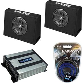 Harmony Audio Kicker Bundle Compatible with Universal Truck (2) 43CT104 Car Audio Single 10" Loaded Sub Box Enclosure with Harmony HA-A400.1 Amplifier and Amp Wiring Kit