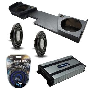 Compatible with 2014-2018 Chevy Silverado Double Cab Harmony Audio Bundle HA-F124 Dual 12 Rhino Coated Sub Box HA-A800.1 Amp