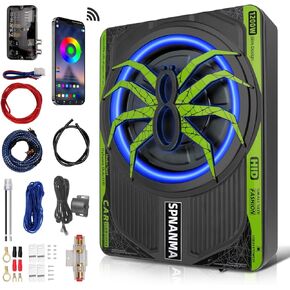 2025 1200W 10"Slim Car Underseat Subwoofer and Amp Package with Ambient Light, Individual Control for Low Pass/Gain/Boost Bass, High output surround vibration bass without distortion for Truck