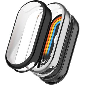 [2 Pieces] Case Compatible with xiaomi Band 9, Black High Transparency All-Round Protective Case with Screen Protector, [Anti-Smudge] [Scratch-Resistant] TPU Protective Case-Black Silver