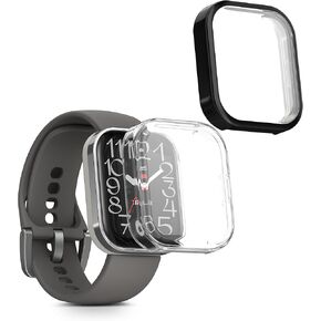 kwmobile Case Compatible with Amazfit Bip 5 Unity 46mm Case - 2X TPU Silicone Fitness Tracker Cover - Transparent/Black