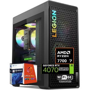 Lenovo Legion Tower 5 Gen 8 Gaming Desktop Tower PC, AMD Ryzen 7 7700(Up to 5.3GHz), NVIDIA RTX 4070 Super 12GB GDDR6X, 32 GB DDR5, 2 TB SSD, BT5.3, Windows 11 Pro, Office Pro Lifetime, KB & Mouse Set