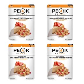 Peak Refuel Strawberry Cheesecake Bites 4-Pack | Freeze Dried Backpacking and Camping Food | Tasty Trail Treat | High Protein Snack Packs