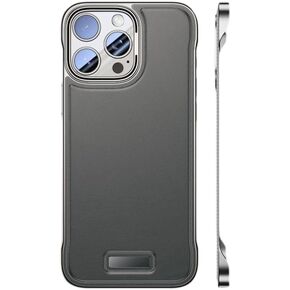 Case for iPhone,Luxury Skin Feel PU Leather Ultra Thin Frameless,Metal Edge Borderless Military Grade Drop Protection No Fingerprint Shockproof Phone Cover (Gray,iPhone 14)