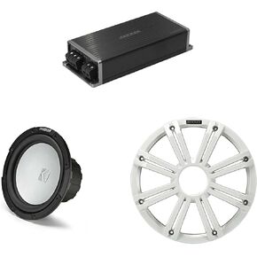Kicker Marine KPX500.1 Powersports Amp & 10" Free Air 2 Ohm (White Grill) Subwoofer Audio Upgrade