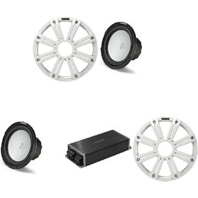Kicker Marine KPX500.1 Powersports Amp & (2) 10" Free Air 4 Ohm (White Grill) Subwoofer Audio Upgrade