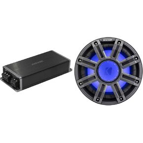 Kicker Marine KPX500.1 Powersports Amp & 10" 4 Ohm Premium Marine Free-Air Subwoofer (Charcoal Grill)