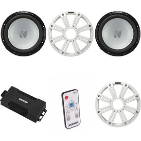 Kicker 48pxa6001 PowerSport PowerSport Mono Amp & (2) 12 "4 أوم مضخم الصوت البحري (White Grill) يشمل LED عن بُعد