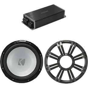 Kicker Marine KPX500.1 Powersports Amp & 12" Free Air 2 Ohm (Charcoal Grill) Subwoofer Audio Upgrade
