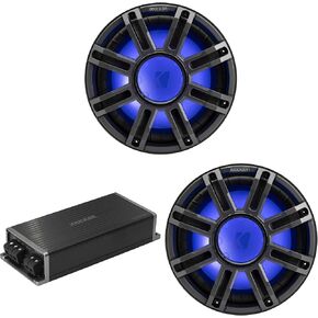 Kicker Marine KPX500.1 Powersports Amp & (2) 12" 4 Ohm Premium Marine Free-Air Subwoofer (Charcoal Grill)