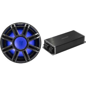 Kicker Marine KPX500.1 Powersports Amp & 12" 4 Ohm Premium Marine Free-Air Subwoofer (Charcoal Grill)