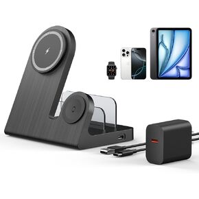 Wireless Mag-Safe Charger for iPhone: 3-in-1 Charging Station for Multiple Devices Apple - 18W Charging Stand for iPhone 16 15 14 13 12 Pro Max Plus Apple Watch iPad Airpods 3/Pro 2nd