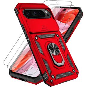 Case for Google Pixel 9A 5G,Pixel 9a Phone Case with Camera Cover & 2 Pcs Screen Protectors,[Military Grade 20ft.] Shockproof/360° Magnetic Kickstand Protective Cases for Google 9 A,Pink