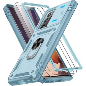 بالنسبة إلى Samsung Galaxy Note 20 حالة فائقة مع واقي الشاشة*2 ، ملاحظة 20 ، بناء قضية هاتف Ultra في 360 درجة من Kickstand الدوارة ، حالة حماية من الدرجة العسكرية لـ Samsung Note 20 Ultra Phone Black