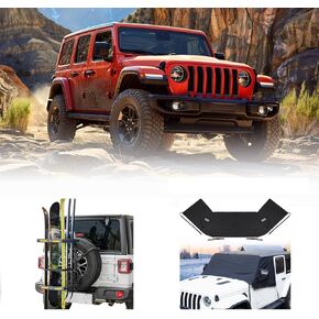 Spare Tire Ski Snowboard Rack & Windshield Snow Cover Compatible with Wrangler JK JL Gladiator JT