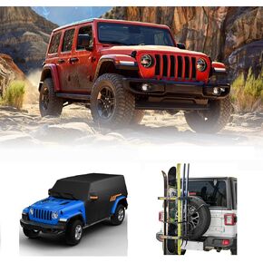 Spare Tire Ski Snowboard Rack with Security Lock Folding & Cab Cover Compatible with Wrangler JK JL Unlimited 4 Doors 2007-2024