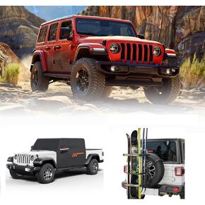 Spare Tire Ski Snowboard Rack with Security Lock Folding & Cab Cover Compatible with Gladiator JT 2020-2024