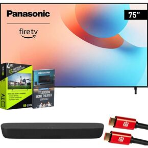 Panasonic TV-75W95AP 75" Mini LED 4K Ultra HD Fire TV 2024 Bundle with HTB200 Compact Soundbar, 4 YR CPS Enhanced Protection, 2X HDMI Cable & Deco Gear Complete Home Theater Beginner's Guidebook