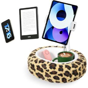 Kindle Pillow Stand – Soft Grey Fuzzy Tablet Holder with Storage Bowl, Hands-Free Lap Stand for Bed, Couch – Compatible with Kindle, iPad, Phones & E-Readers (Gray)