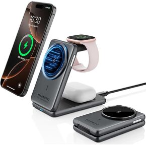 Wireless Charger for Apple, 3 in 1 MagSafe Charger Foldable Magnetic Charger for iPhone 16/15/14/13 Series, Airpods Pro 2, iWatch Series 10/9/8/7, Travel Charging Station for Apple Multiple Devices